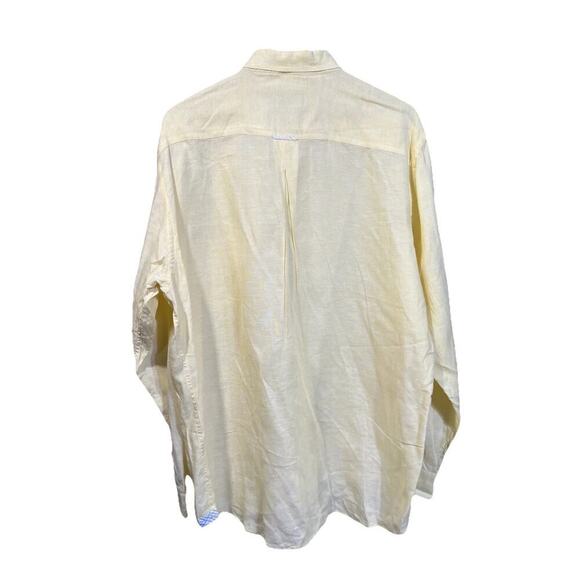 Mine 100% Linen Yellow Collared Long Sleeve Button Up Shirt Men's Sz XL Coastal - Picture 3 of 11